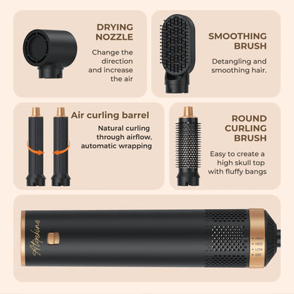 ATOPSKINS 5-in-1 Air Styler, Lightweight Hair Dryer & Hot Air Curlers with Diffuser & Curly Hair Brush