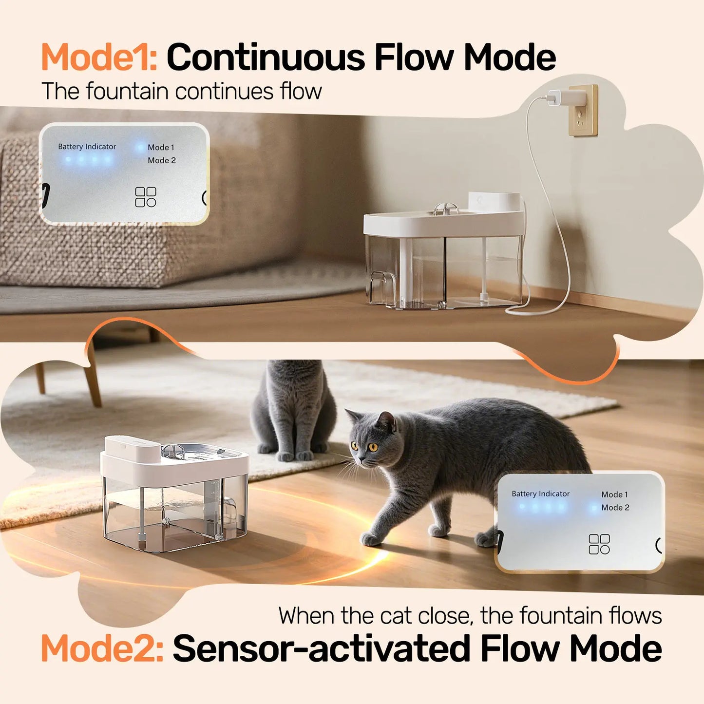 Smart Cat Water Fountain, Wi-Fi App Controlled Automatic Pet Water Dispenser with 5000mAh Rechargeable Battery