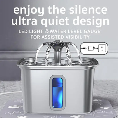 Innovation Award Winner Stainless Steel Cat Water Fountain, 108oz/3.2L Automatic Pet Fountain Dog Water Dispenser with Replacement Filters & Silicone Mat for Cats, Dogs