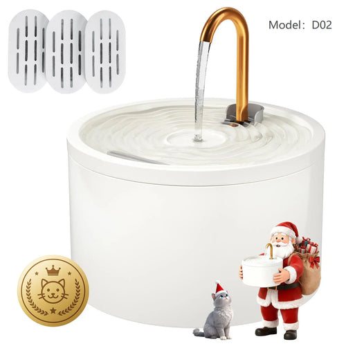 D02 Ceramic Automatic Water Bowl - 2.1L Ultra-Quiet Wired Plug-in Pet Fountain for Cats & Dogs