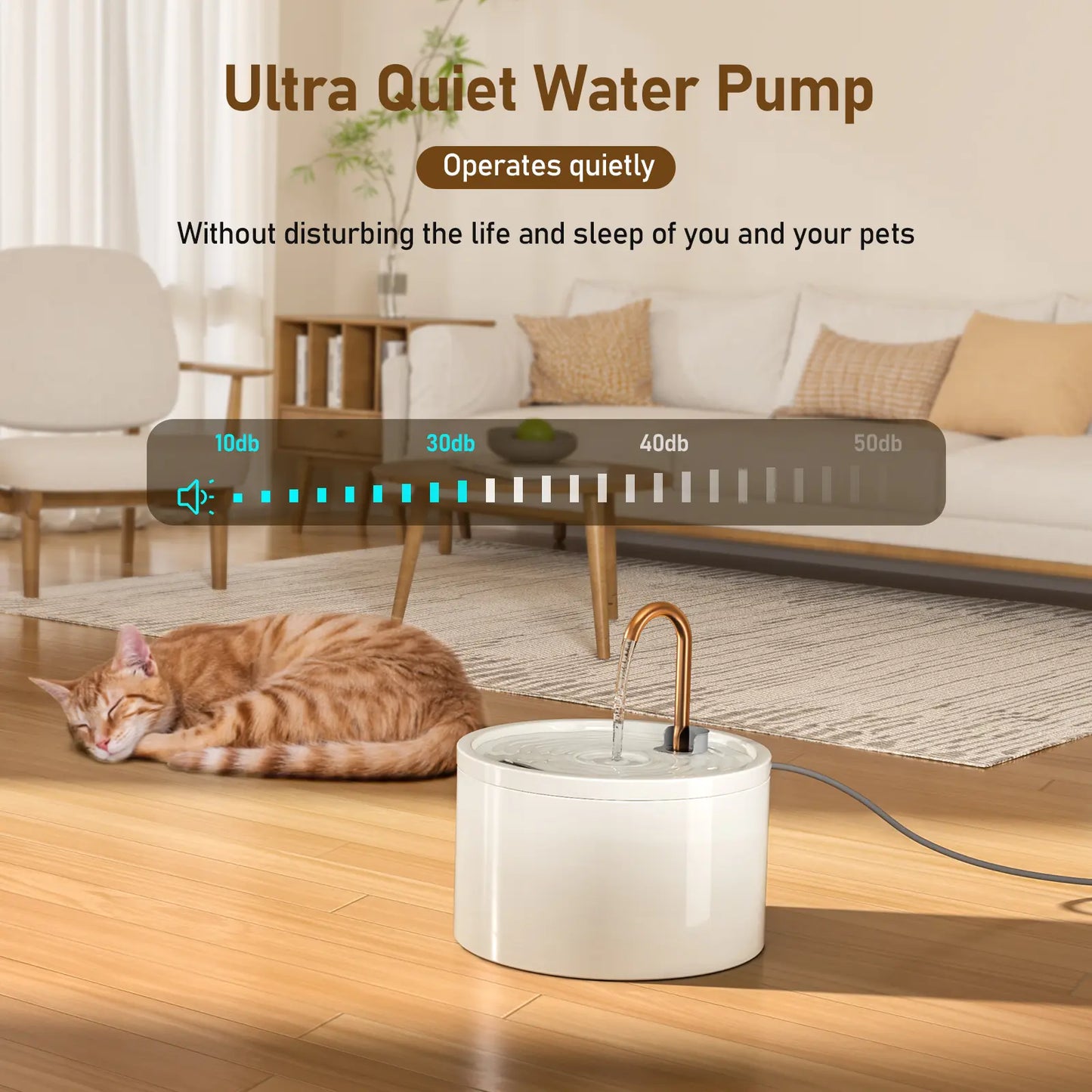 D02 Ceramic Automatic Water Bowl - 2.1L Ultra-Quiet Wired Plug-in Pet Fountain for Cats & Dogs