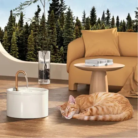 D02 Ceramic Automatic Water Bowl - 2.1L Ultra-Quiet Wired Plug-in Pet Fountain for Cats & Dogs